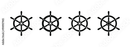 Ship steering wheel set. Boat steering wheels. Vector