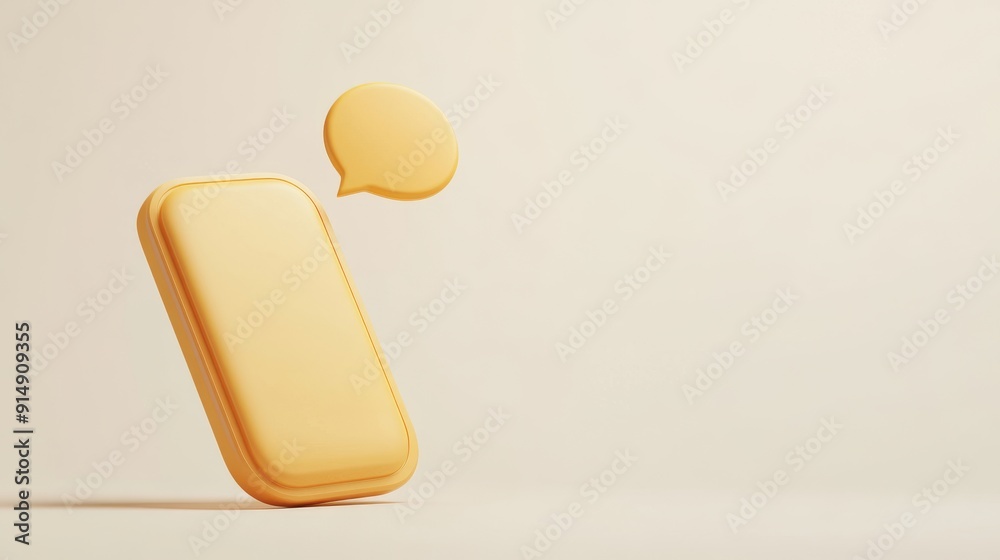 Minimalist 3D render of a phone icon with a pastel yellow chat bubble, isolated on a white background. Minimalist 3D render of a phone icon with a pastel yellow chat bubble, isolated on a white background.