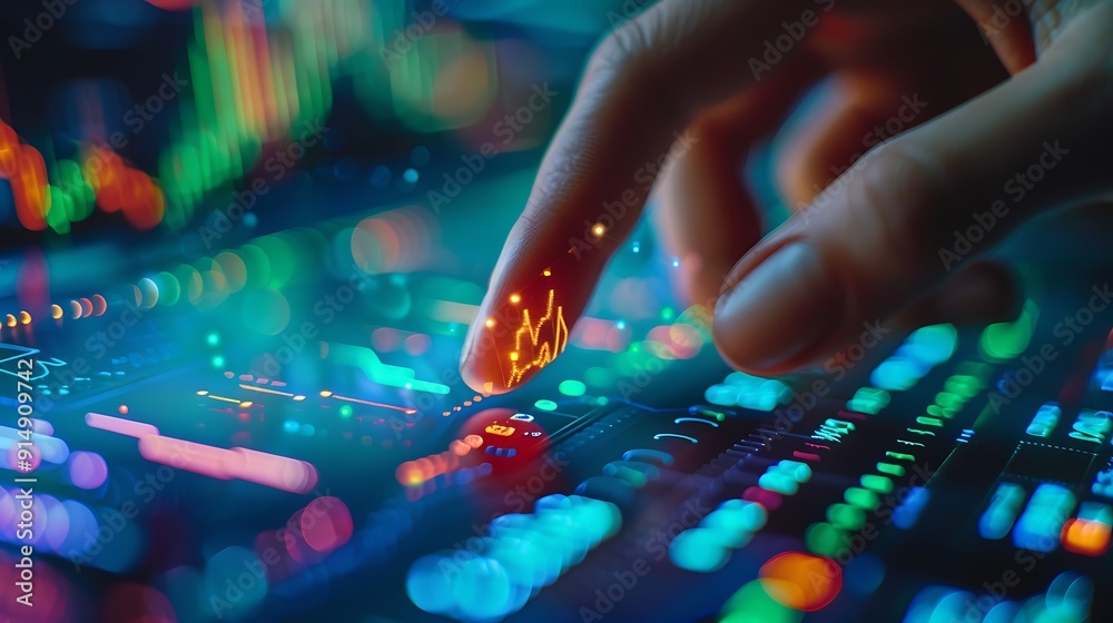 A close-up of a hand pressing the buy button on a dynamic stock market interface, with vibrant stock charts and tickers in the background, detailed fingers and button, sharp focus on the interface, A close-up of a hand pressing the buy button on a dynamic stock market interface, with vibrant stock charts and tickers in the background, detailed fingers and button, sharp focus on the interface,