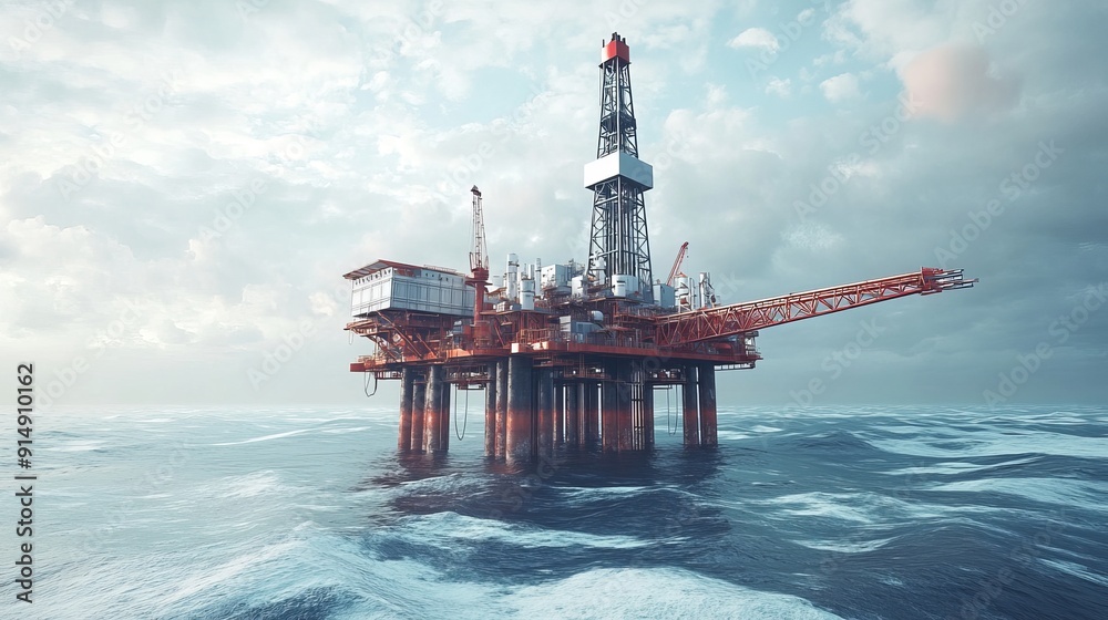 Offshore drilling rig situated in the sea Oil platform for gas and ...
