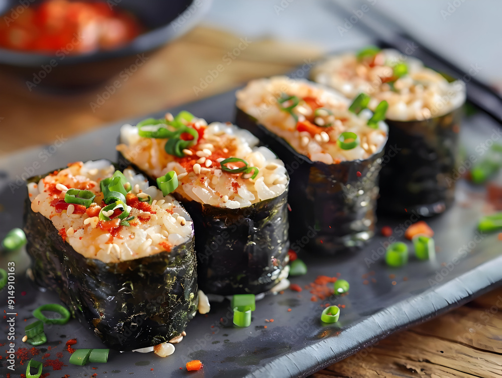 Sushi Rolls with Sesame Seeds and Green Onions, Food Photography Sushi Rolls with Sesame Seeds and Green Onions, Food Photography