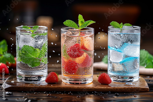 glasses filled with fruit drink. the image has light and refreshing mood. holiday and enjoyment concept