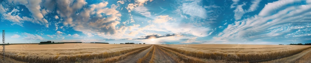 Golden Field Landscape with Dramatic Clouds Golden Field Landscape with Dramatic Clouds