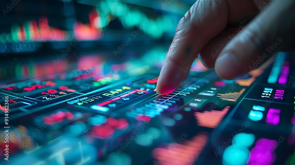 A close-up of a hand pressing the buy button on a sophisticated stock market screen, with multiple stock trends displayed in the background, detailed and focused hand, sharp interface, A close-up of a hand pressing the buy button on a sophisticated stock market screen, with multiple stock trends displayed in the background, detailed and focused hand, sharp interface,