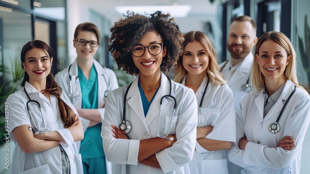 Portrait of a group of happy doctors, nurses, and other medical staff in a hospital. copy space for text. Portrait of a group of happy doctors, nurses, and other medical staff in a hospital. copy space for text.