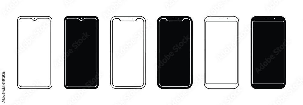 Smartphone outline set. Mobile phone mockup. Mobile phone. Vector Smartphone outline set. Mobile phone mockup. Mobile phone. Vector