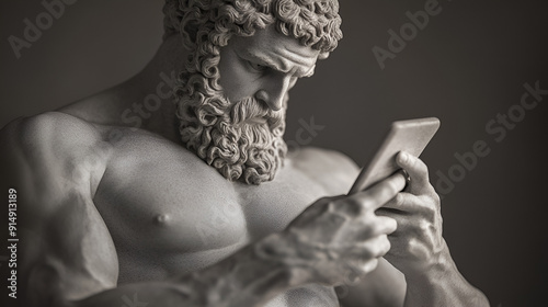 Ancient Greek Statue Using A Smartphone - Unique Historical Concept