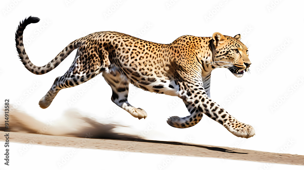 Obraz premium leopard running side on, white background, downhill