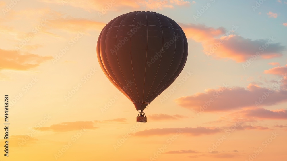 Obraz premium hot air balloon soaring through a colorful sky at sunset, capturing the beauty of adventure and tranquility.