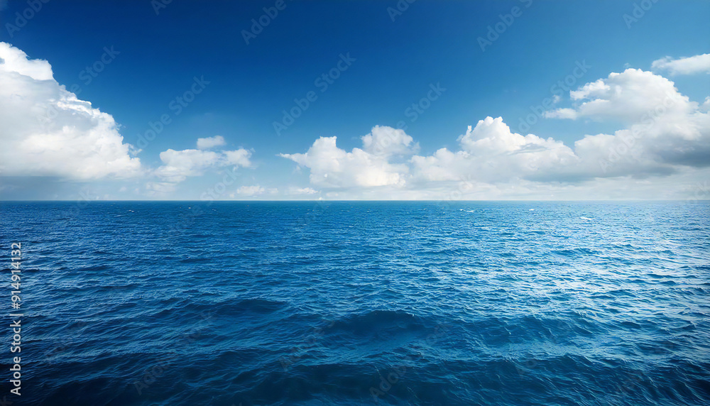 Fototapeta premium 広い海。大海原。水平線と青空。The vast sea. The ocean. The horizon and the blue sky.