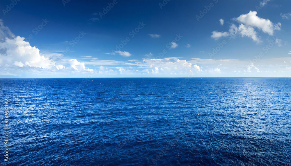 Fototapeta premium 広い海。大海原。水平線と青空。The vast sea. The ocean. The horizon and the blue sky.