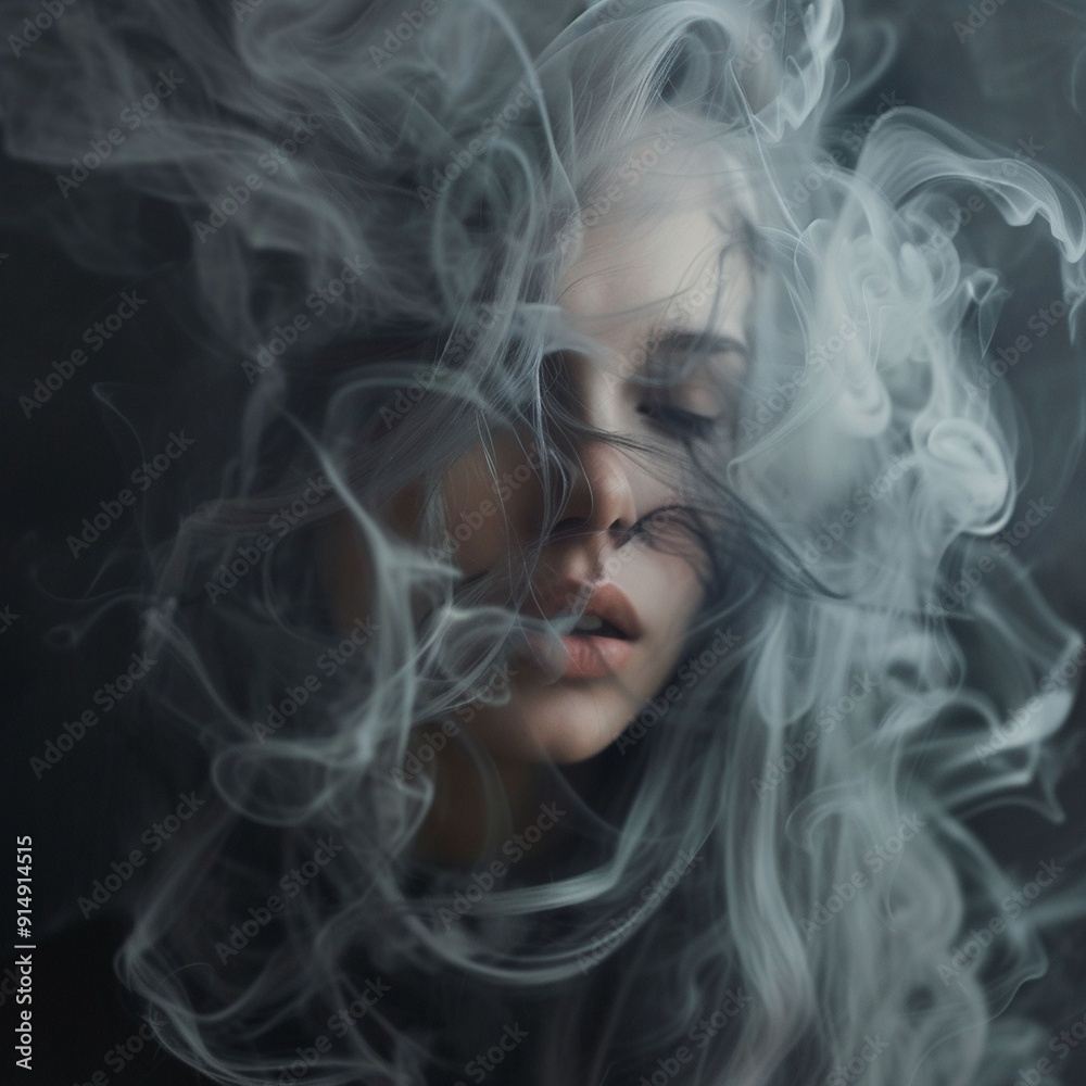 Woman's Face Enveloped in Smoke Woman's Face Enveloped in Smoke