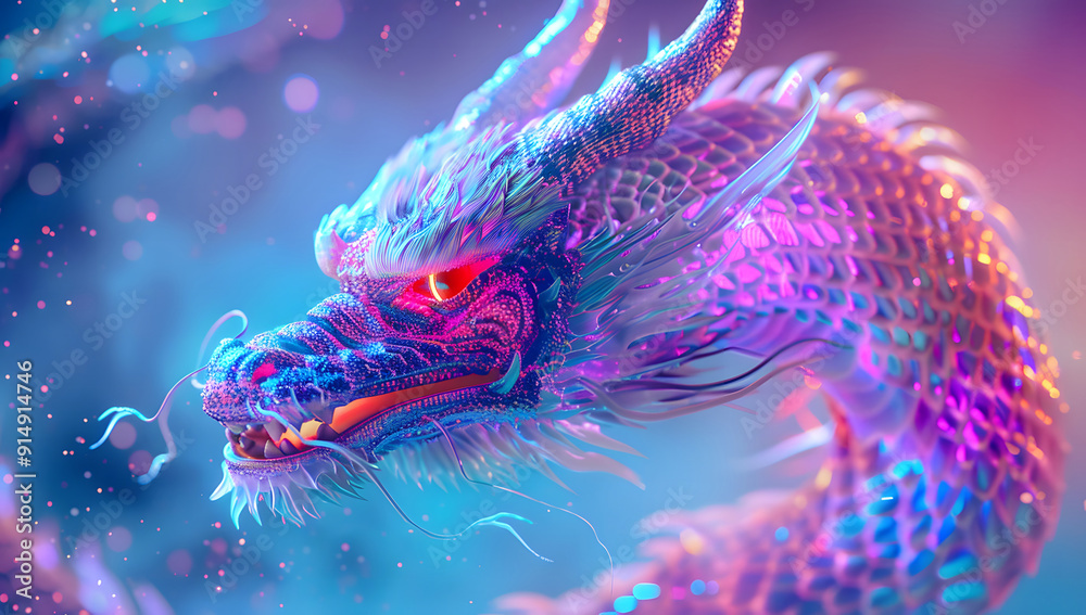 Obraz premium A synth wave dragon Chinese New Year zodiac background. synth-wave dragon, design