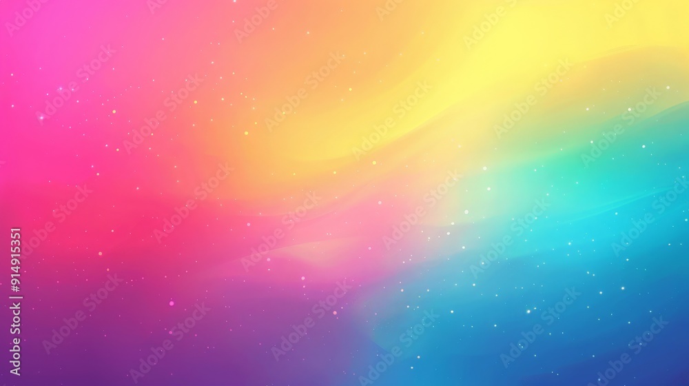 Abstract colorful background with a soft gradient of pink, orange, yellow, green, and blue, with white glowing stars. Abstract colorful background with a soft gradient of pink, orange, yellow, green, and blue, with white glowing stars.