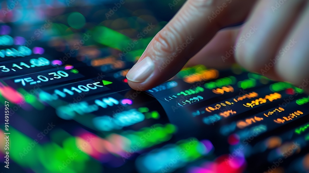A detailed shot of a hand pressing the sell button on a digital stock market screen, with various stock market indicators in the background, sharp focus on the interface, realistic lighting, A detailed shot of a hand pressing the sell button on a digital stock market screen, with various stock market indicators in the background, sharp focus on the interface, realistic lighting,
