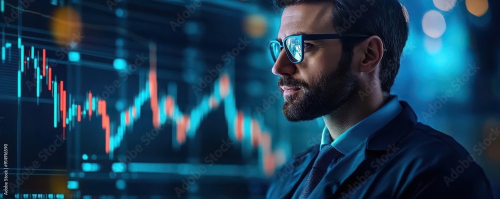 Business professional analyzes financial charts and graphs, making critical decisions in stock trading and market investment strategies. Business professional analyzes financial charts and graphs, making critical decisions in stock trading and market investment strategies.