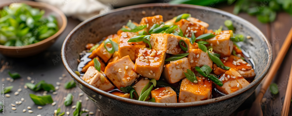 Tofu with Sesame Seeds and Green Onions, Photo Tofu with Sesame Seeds and Green Onions, Photo