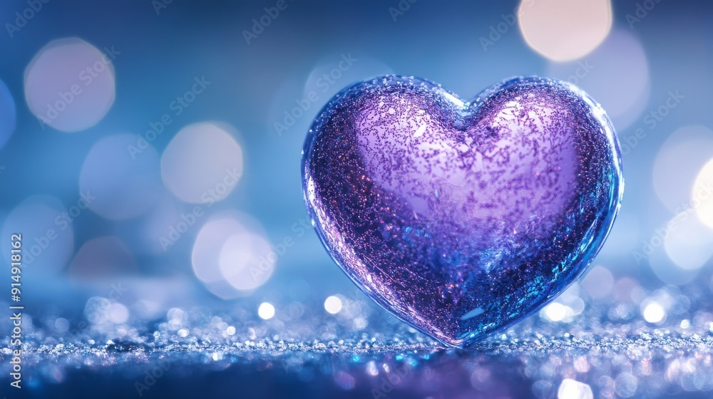 Obraz premium Purple heart-shaped glass ornament with bokeh