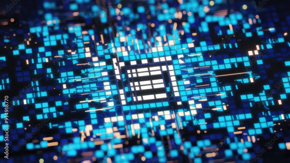 Abstract blue mosaic background featuring digital squares in a technology concept Bright blue pixel grid design with 3D rendering elements Abstract blue mosaic background featuring digital squares in a technology concept Bright blue pixel grid design with 3D rendering elements