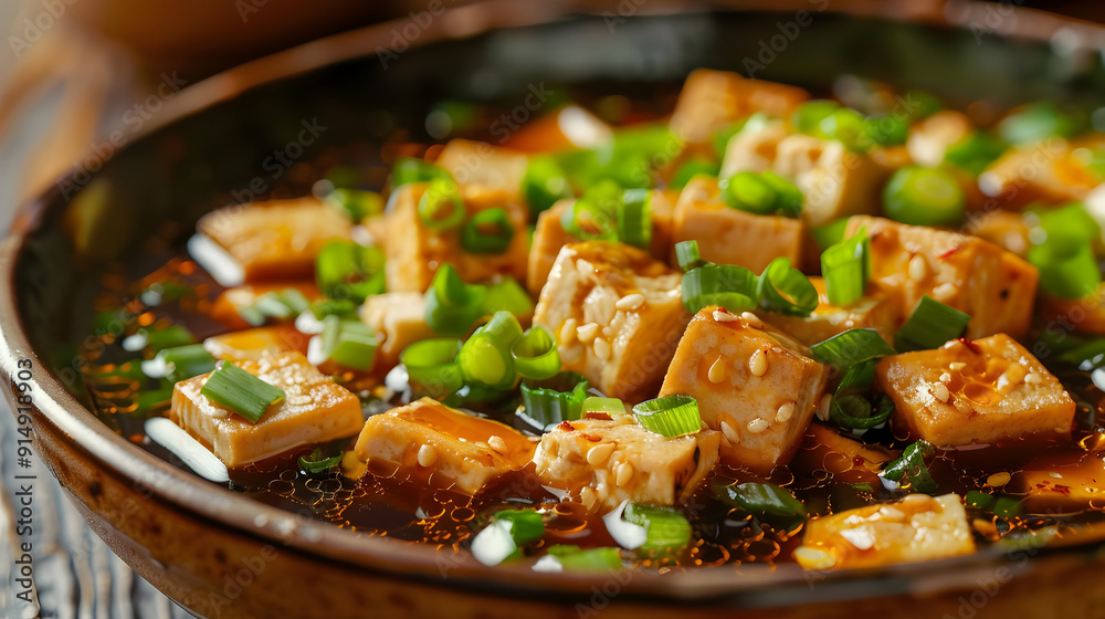 Close Up Photo of Mapo Tofu with Sesame Seeds and Green Onions Close Up Photo of Mapo Tofu with Sesame Seeds and Green Onions