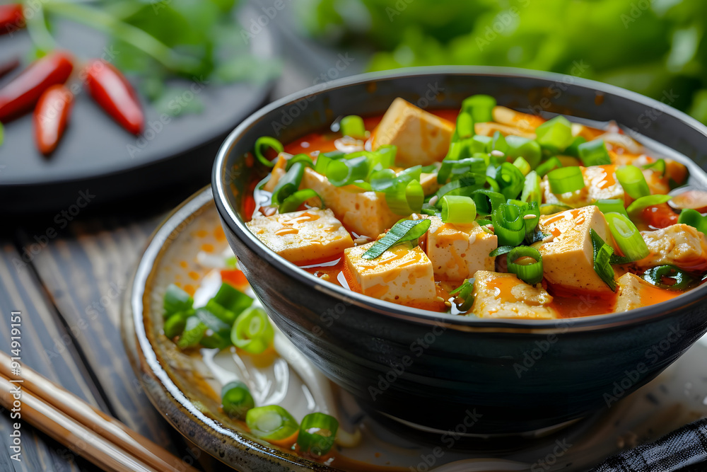 Spicy Tofu Soup with Green Onions - Photo Spicy Tofu Soup with Green Onions - Photo