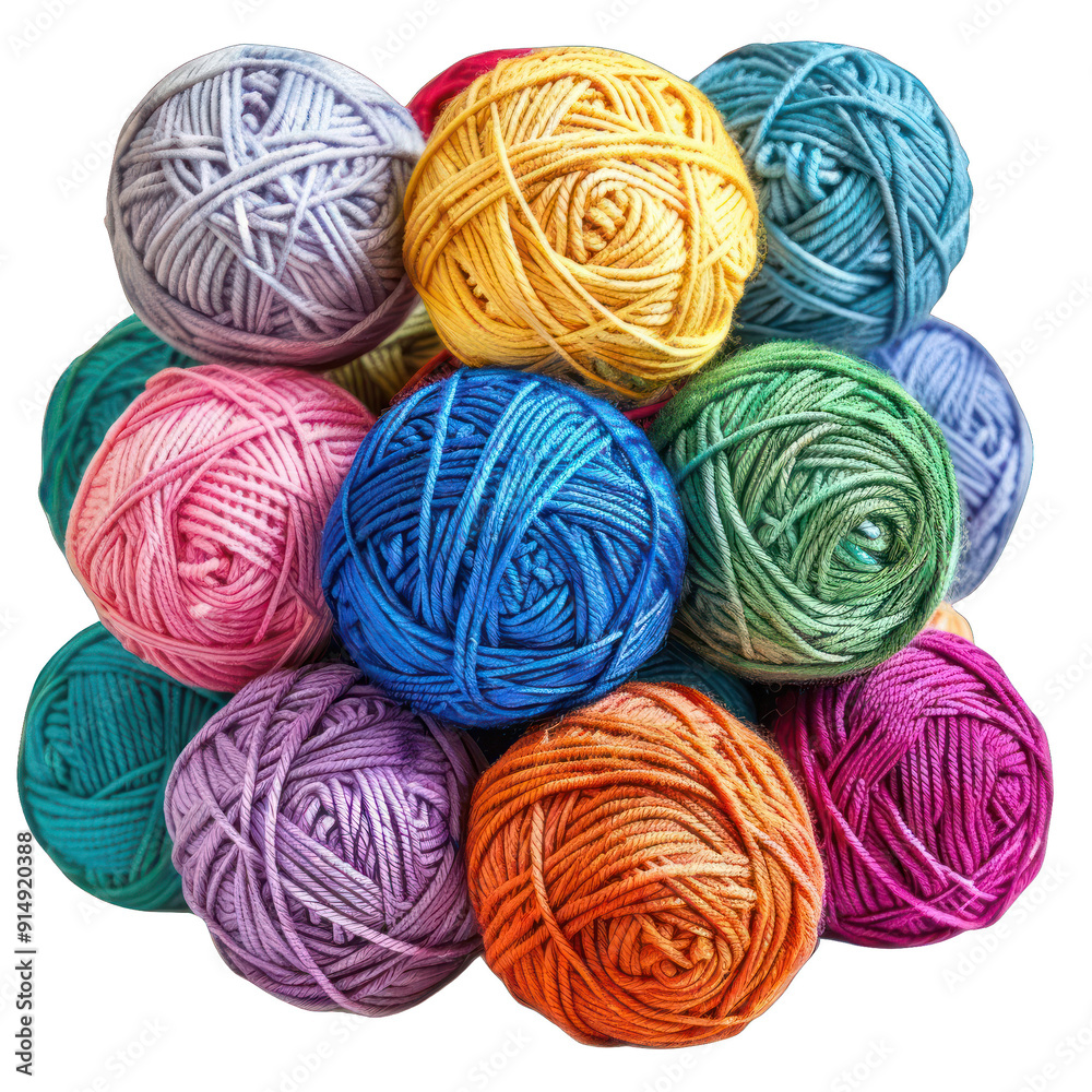 A vibrant collection of multicolored yarn balls, perfect for arts and crafts, knitting, and crochet projects. transparent background A vibrant collection of multicolored yarn balls, perfect for arts and crafts, knitting, and crochet projects. transparent background
