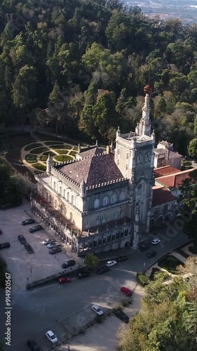 Aerial of park and palace of Bussaco, Portugal photo