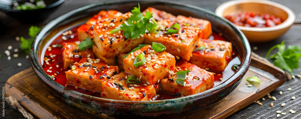 Spicy Tofu with Sesame Seeds and Chili Oil - Food Photography Spicy Tofu with Sesame Seeds and Chili Oil - Food Photography