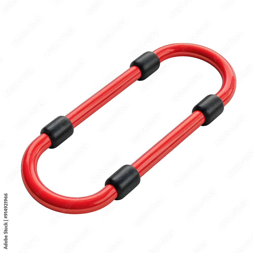Bright red metal link with black ends, ideal for securing items or connecting equipment. Perfect for outdoor activities. transparent background Bright red metal link with black ends, ideal for securing items or connecting equipment. Perfect for outdoor activities. transparent background