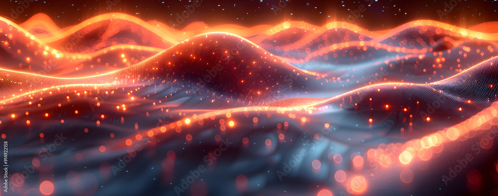 Abstract tech background with illuminated fiber optic connections, quantum computing network systems, and electronic global intelligence design