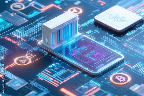 Wallpaper Mural Futuristic smartphone showcasing advanced technology with vibrant circuits and holographic elements, representing modern innovation. Torontodigital.ca