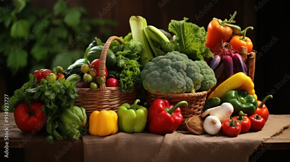 organic fruits and vegetables displayed in a basket, organic fruits and vegetables displayed in a basket,