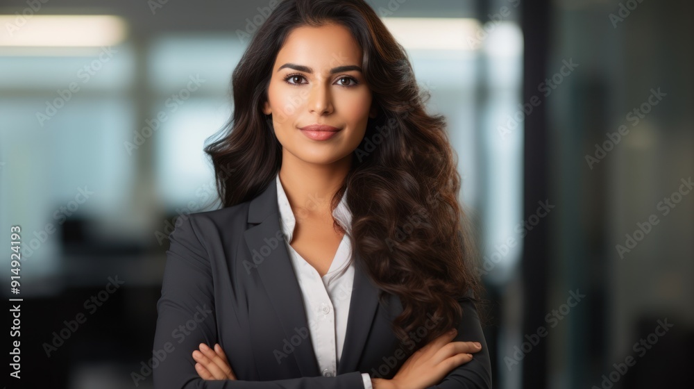 Naklejka premium Confident young Indian businesswoman smiling 