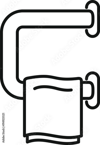 Minimalist line icon of a towel hanging on a towel rail, ideal for bathroom and hygiene related designs