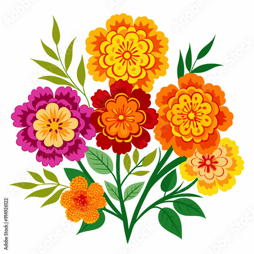 colorful marigold flower arrangements vector illustration