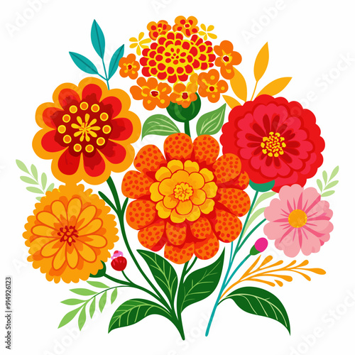 colorful marigold flower arrangements vector illustration