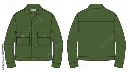 Men's short jacket , Fashion Flat Sketch Vector Illustration, CAD, Technical Drawing, Flat Drawing, Template, Mockup.