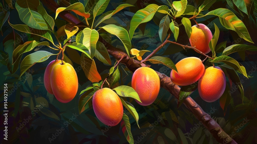 Ripe Mangoes on a Branch