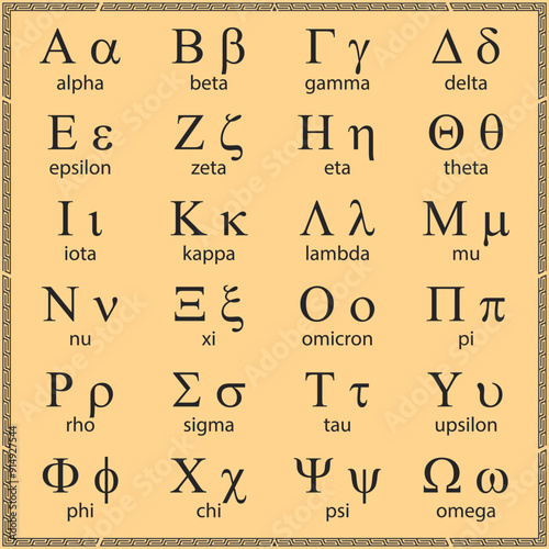 Greek alphabet letters. Education. Science. School. Vector illustration.