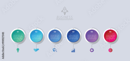 Vector infographic business presentation template with circular interconnection with 6 options.