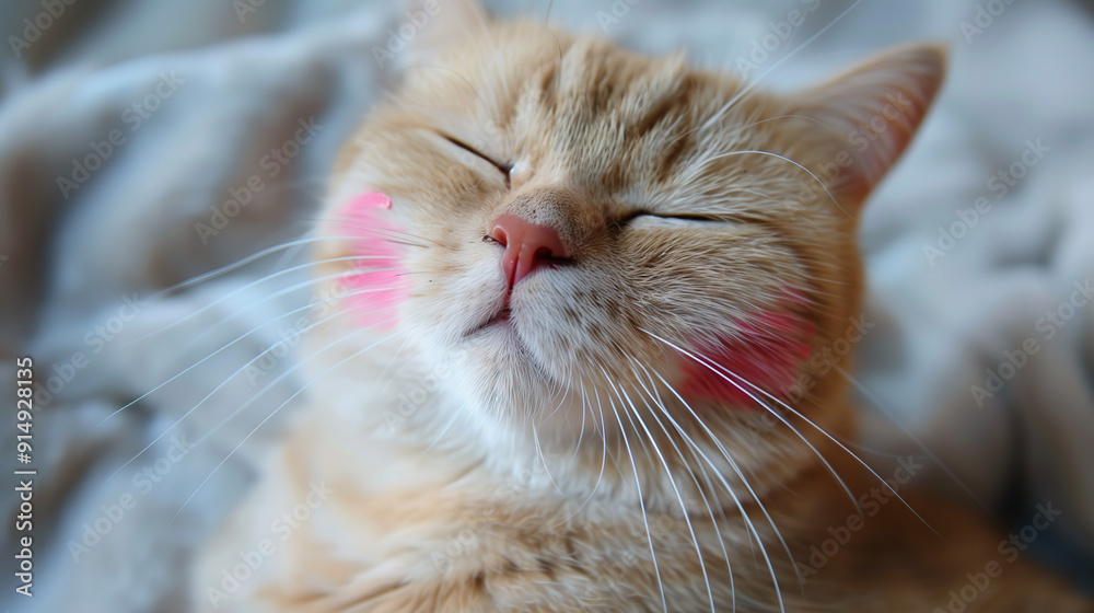 Tabby Cat with Pink Cheek Marks Close-Up Tabby Cat with Pink Cheek Marks Close-Up