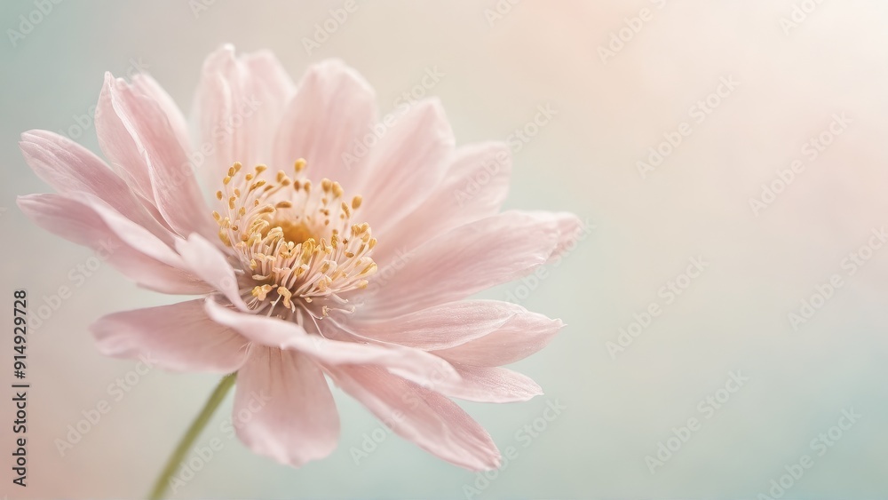 A delicate soft pink flower in close-up with gently blurred pastel background, capturing the intricate details of the petals and stamens in a dreamy and serene atmosphere. A delicate soft pink flower in close-up with gently blurred pastel background, capturing the intricate details of the petals and stamens in a dreamy and serene atmosphere.