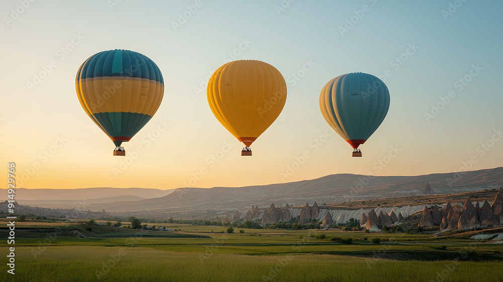Naklejka premium hot air balloon over sunset