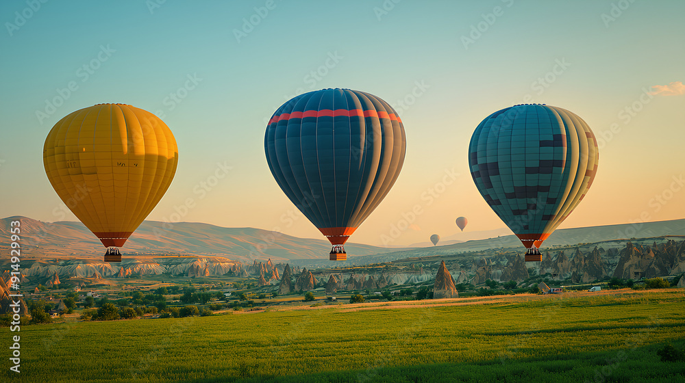 Obraz premium hot air balloon over sunset