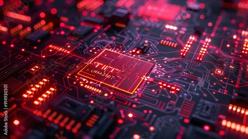 A detailed image of a glowing Bitcoin symbol integrated on an electronic circuit board, representing cryptocurrency technology.