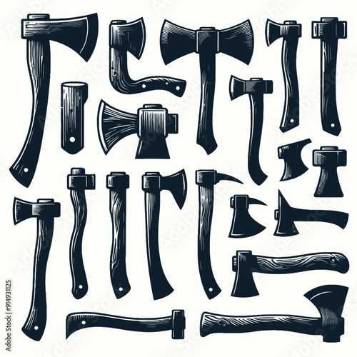 Different type of shiloutte axes set vector illustration 