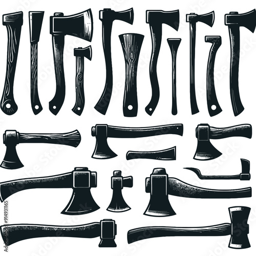 Different type of shiloutte axes set vector illustration 