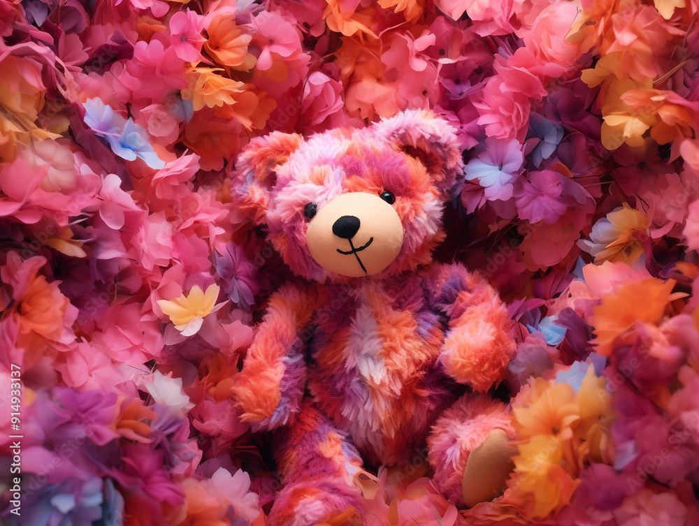 Tie-Dye Teddy Bear in pink flowers Tie-Dye Teddy Bear in pink flowers