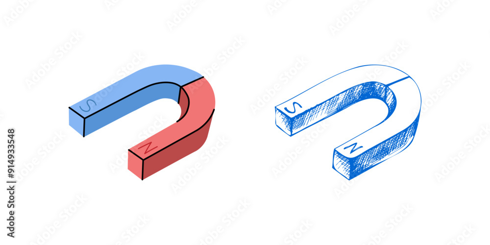 Vector flat and sketch style school Illustration. Magnet sketch. Back to School. The science, physics. Vector flat and sketch style school Illustration. Magnet sketch. Back to School. The science, physics.