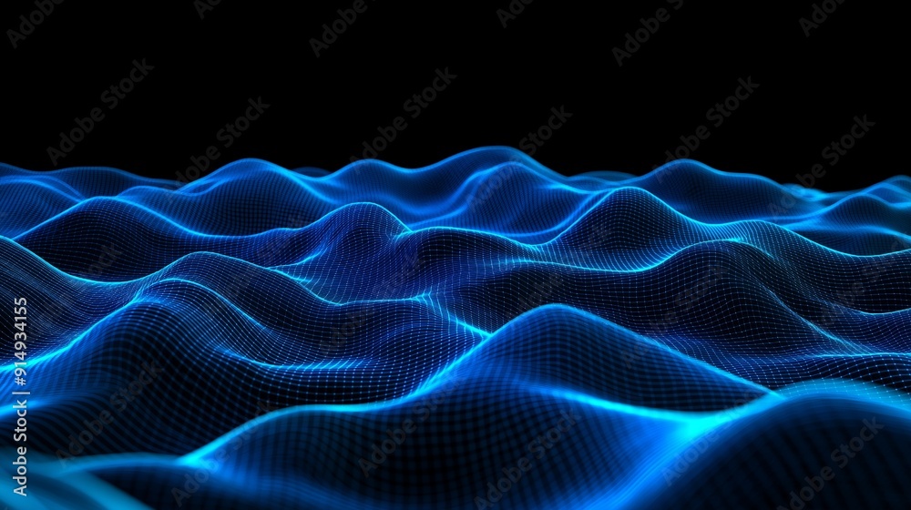Abstract dark background with digital blue waves. Technology, innovation, and mock-up place concepts. 3D Rendering Abstract dark background with digital blue waves. Technology, innovation, and mock-up place concepts. 3D Rendering
